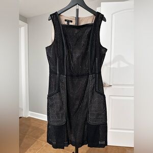 ivy + blu Black Mesh Midi Dress with Structured Piping